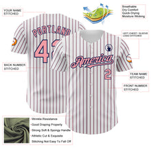 Laden Sie das Bild in den Galerie-Viewer, Custom White (Navy Medium Pink Pinstripe) Medium Pink-Navy Authentic Baseball Jersey

