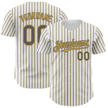 Custom White (Steel Gray Old Gold Pinstripe) Steel Gray-Old Gold Authentic Baseball Jersey