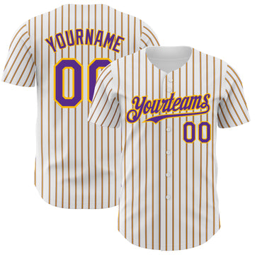 Custom White (Purple Gold Pinstripe) Purple-Gold Authentic Baseball Jersey