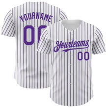 Laden Sie das Bild in den Galerie-Viewer, Custom White (Purple Gray Pinstripe) Purple-Gray Authentic Baseball Jersey
