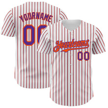 Laden Sie das Bild in den Galerie-Viewer, Custom White (Purple Orange Pinstripe) Purple-Orange Authentic Baseball Jersey
