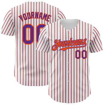 Custom White (Purple Orange Pinstripe) Purple-Orange Authentic Baseball Jersey