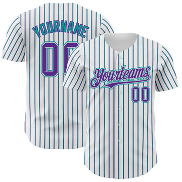 Custom White (Purple Teal Pinstripe) Purple-Teal Authentic Baseball Jersey