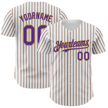 Custom White (Purple Old Gold Pinstripe) Purple-Old Gold Authentic Baseball Jersey