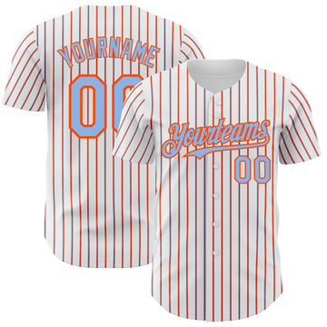 Custom White (Light Blue Orange Pinstripe) Light Blue-Orange Authentic Baseball Jersey
