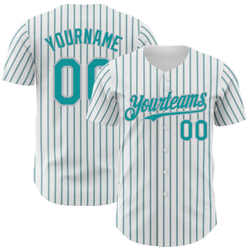 Custom White (Teal Gray Pinstripe) Teal-Gray Authentic Baseball Jersey