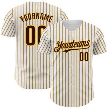 Custom White (Brown Gold Pinstripe) Brown-Gold Authentic Baseball Jersey