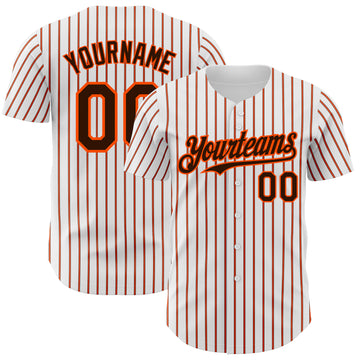 Custom White (Brown Orange Pinstripe) Brown-Orange Authentic Baseball Jersey