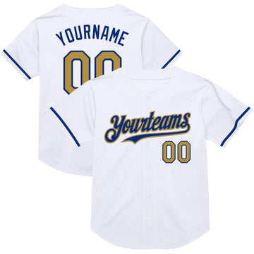 Custom White Old Gold-Royal Mesh Authentic Throwback Baseball Jersey