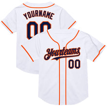 Laden Sie das Bild in den Galerie-Viewer, Custom White Navy-Orange Mesh Authentic Throwback Baseball Jersey
