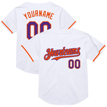 Custom White Purple-Orange Mesh Authentic Throwback Baseball Jersey