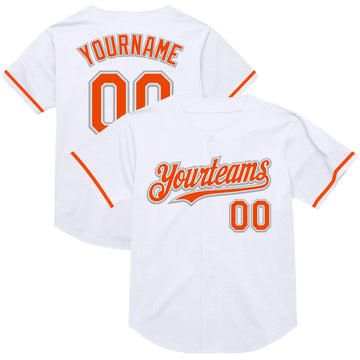 Custom White Orange-Gray Mesh Authentic Throwback Baseball Jersey