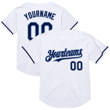 Charger l&#39;image dans la galerie, Custom White Navy-Light Blue Mesh Authentic Throwback Baseball Jersey
