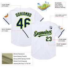 Charger l&#39;image dans la galerie, Custom White Navy-Neon Green Mesh Authentic Throwback Baseball Jersey
