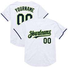 Charger l&#39;image dans la galerie, Custom White Navy-Neon Green Mesh Authentic Throwback Baseball Jersey
