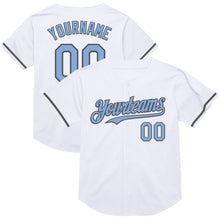 Laden Sie das Bild in den Galerie-Viewer, Custom White Light Blue-Steel Gray Mesh Authentic Throwback Baseball Jersey
