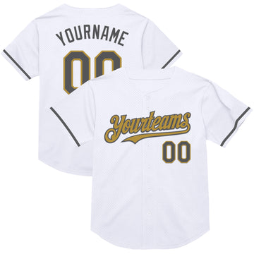 Custom White Steel Gray-Old Gold Mesh Authentic Throwback Baseball Jersey