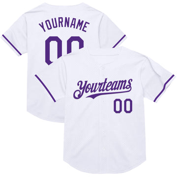 Custom White Purple Mesh Authentic Throwback Baseball Jersey
