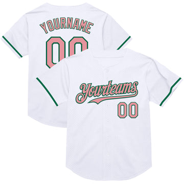 Custom White Medium Pink-Kelly Green Mesh Authentic Throwback Baseball Jersey