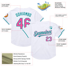 Загрузить изображение в средство просмотра галереи, Custom White Pink-Teal Mesh Authentic Throwback Baseball Jersey
