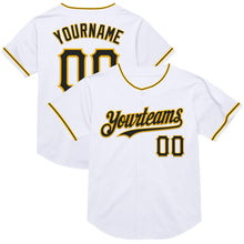 Laden Sie das Bild in den Galerie-Viewer, Custom White Black-Gold Mesh Authentic Throwback Baseball Jersey
