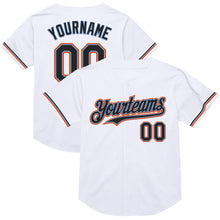 Laden Sie das Bild in den Galerie-Viewer, Custom White Black Powder Blue-Orange Mesh Authentic Throwback Baseball Jersey
