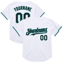 Laden Sie das Bild in den Galerie-Viewer, Custom White Black-Teal Mesh Authentic Throwback Baseball Jersey

