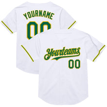 Load image into Gallery viewer, Custom White Kelly Green-Yellow Mesh Authentic Throwback Baseball Jersey
