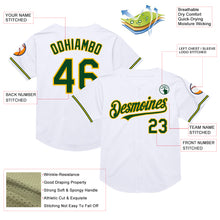 Load image into Gallery viewer, Custom White Green-Gold Mesh Authentic Throwback Baseball Jersey
