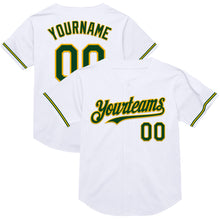 Load image into Gallery viewer, Custom White Green-Gold Mesh Authentic Throwback Baseball Jersey
