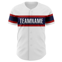 Load image into Gallery viewer, Custom White Navy-Red Authentic Baseball Jersey
