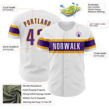 Charger l&#39;image dans la galerie, Custom White Purple-Gold Authentic Baseball Jersey
