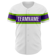 Загрузить изображение в средство просмотра галереи, Custom White Purple-Neon Green Authentic Baseball Jersey
