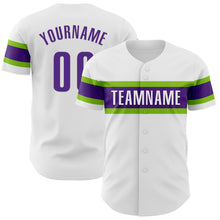 Загрузить изображение в средство просмотра галереи, Custom White Purple-Neon Green Authentic Baseball Jersey
