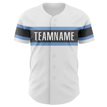 Laden Sie das Bild in den Galerie-Viewer, Custom White Light Blue-Steel Gray Authentic Baseball Jersey
