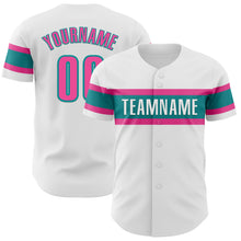 Laden Sie das Bild in den Galerie-Viewer, Custom White Pink-Teal Authentic Baseball Jersey
