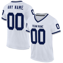 Load image into Gallery viewer, Custom White Navy-Gray Mesh Authentic Throwback Football Jersey

