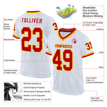 Laden Sie das Bild in den Galerie-Viewer, Custom White Red-Gold Mesh Authentic Throwback Football Jersey

