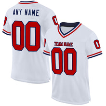 Laden Sie das Bild in den Galerie-Viewer, Custom White Red-Navy Mesh Authentic Throwback Football Jersey
