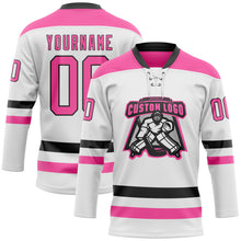 Charger l&#39;image dans la galerie, Custom White Pink-Black Hockey Lace Neck Jersey
