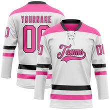 Charger l&#39;image dans la galerie, Custom White Pink-Black Hockey Lace Neck Jersey
