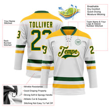 Load image into Gallery viewer, Custom White Green-Gold Hockey Lace Neck Jersey
