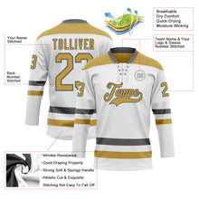 Charger l&#39;image dans la galerie, Custom White Old Gold-Steel Gray Hockey Lace Neck Jersey
