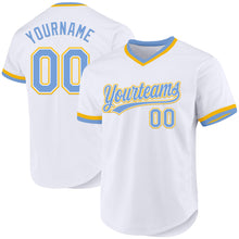 Laden Sie das Bild in den Galerie-Viewer, Custom White Light Blue-Gold Authentic Throwback Baseball Jersey
