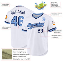 Laden Sie das Bild in den Galerie-Viewer, Custom White Light Blue-Navy Authentic Throwback Baseball Jersey
