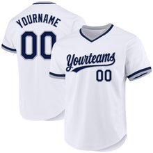Laden Sie das Bild in den Galerie-Viewer, Custom White Navy-Gray Authentic Throwback Baseball Jersey
