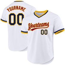 Laden Sie das Bild in den Galerie-Viewer, Custom White Navy-Gold Authentic Throwback Baseball Jersey
