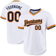 Laden Sie das Bild in den Galerie-Viewer, Custom White Navy Gold-Orange Authentic Throwback Baseball Jersey
