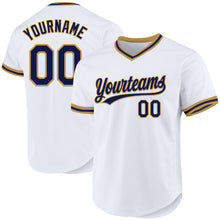 Laden Sie das Bild in den Galerie-Viewer, Custom White Navy-Old Gold Authentic Throwback Baseball Jersey
