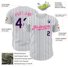 Laden Sie das Bild in den Galerie-Viewer, Custom White Navy Pinstripe Pink Authentic Baseball Jersey
